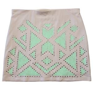 Express Beige and Mint Mini Skirt